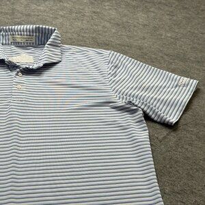 Holderness & Bourne Polo Shirt Men XL Blue White Striped Tailored Performance